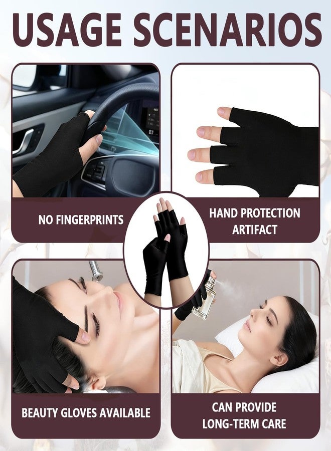 Foyods Fingerless Moisturizing Gloves - 4 Pairs Black Therapy Gloves, Black Cotton Knitted Half Finger Gloves, Fingerless Cotton Moisturizing Gloves Night for Men & Women Working Biking Running Driving - Image 5